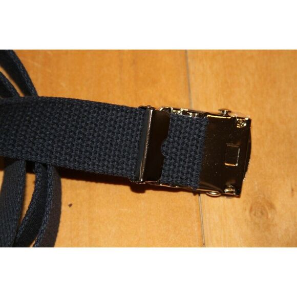 Webbed Belt Silver Tone Buckle Navy Blue Unisex Mens Womens Length 62 inches XXL - Picture 2 of 3